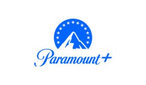 A blue logo of paramount plus with stars around it.