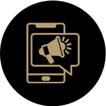 A gold icon of a megaphone on top of a phone.